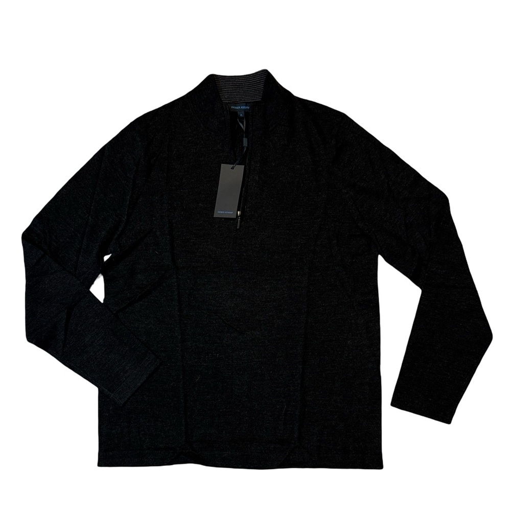 NEW Patrick Assaraf mens M Medium black merino wool 1/4 zip pullover sweater NWT
